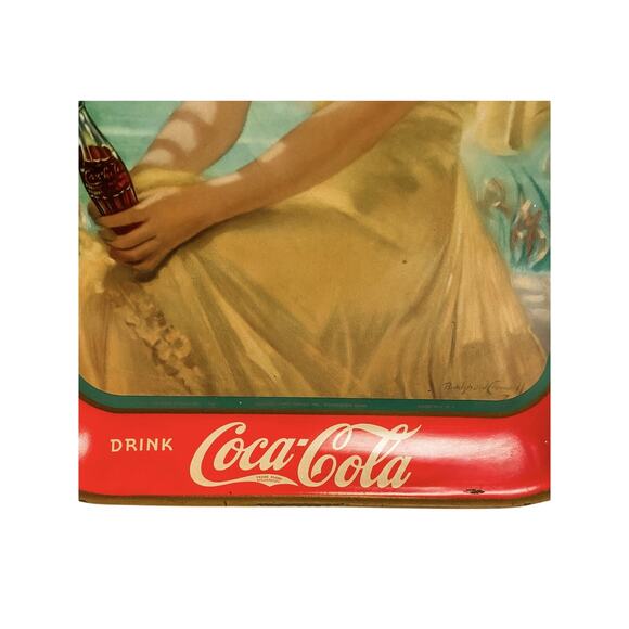 Vintage Coca Cola 1938 Girl in Yellow Dress Advertising Tray - Picture 5 of 5